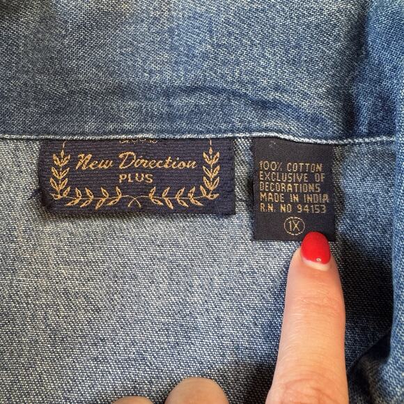 New Direction VTG Christmas Embroidered Denim Jacket Y2K Cottagecore Plus Sz 1X - Picture 2 of 5